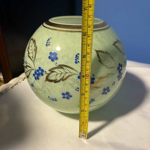 Vintage glass round vase with hand painted floral design  gold trim - Picture 8 of 13